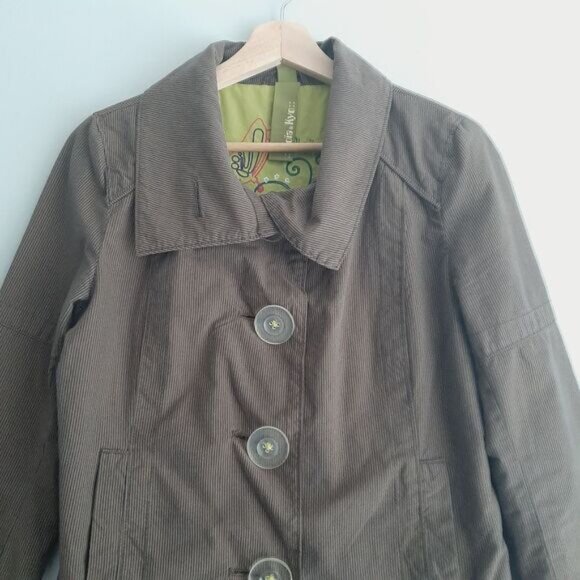SOIA & KYO / Cotton Pin Stripe Pattern Peacoat Jacket Short Coat Brown Sz S - Picture 4 of 15